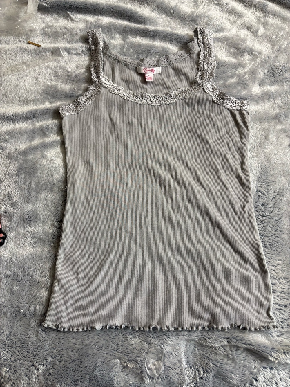 Soho Gray Ribbed Lace-Trim Tank Top